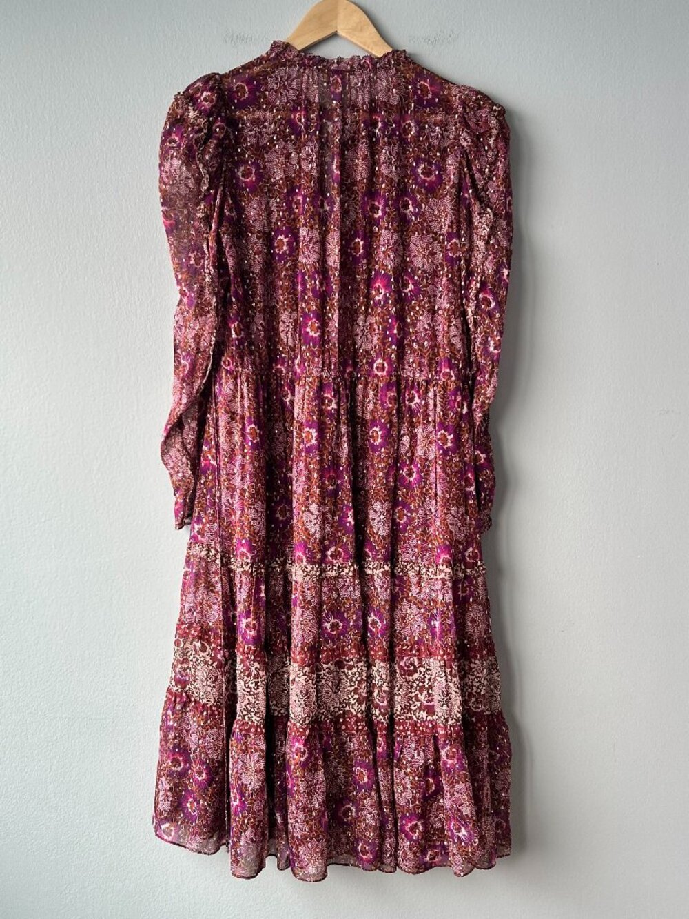 Ulla Johnson Alessandra Silk Lurex Floral Tiered Midi Dress Long Sleeves Size 6 - Picture 5 of 9